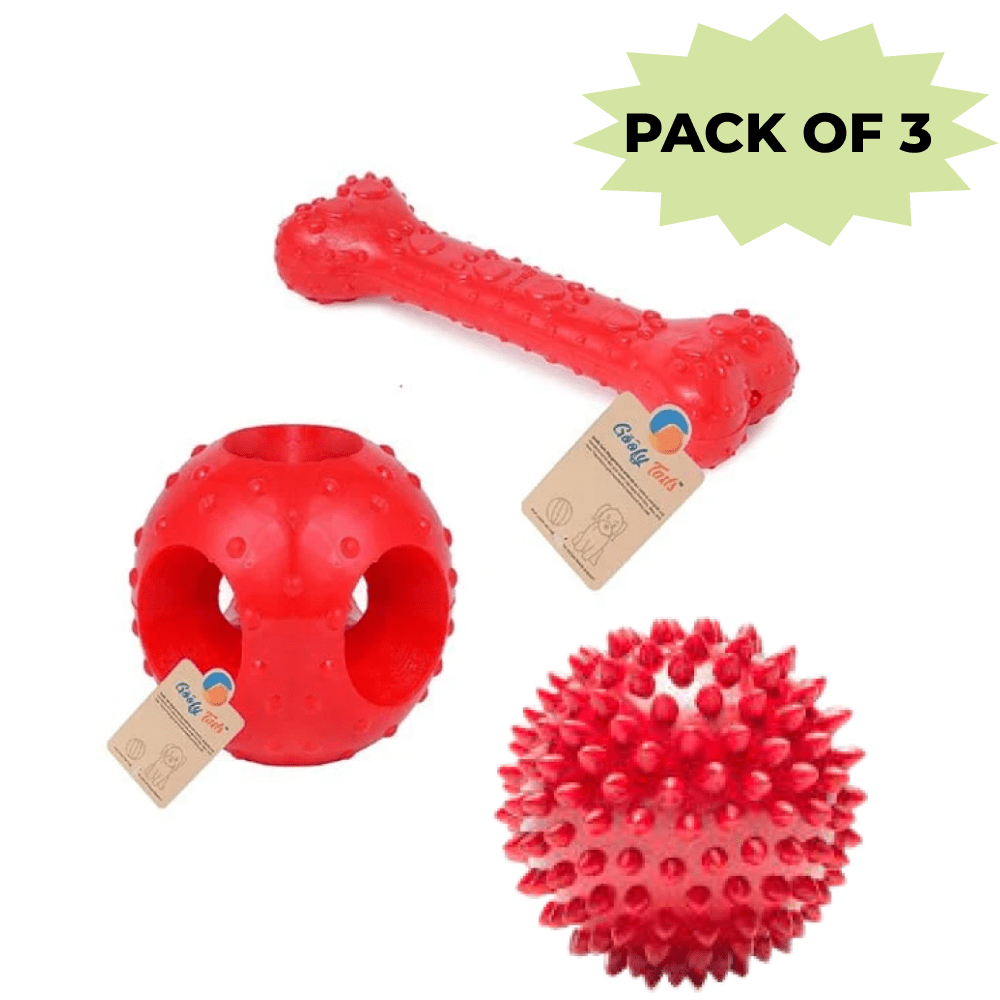 Super Dog Spike + Hole + Bone Medium Toy for Dogs (Pack of 3)