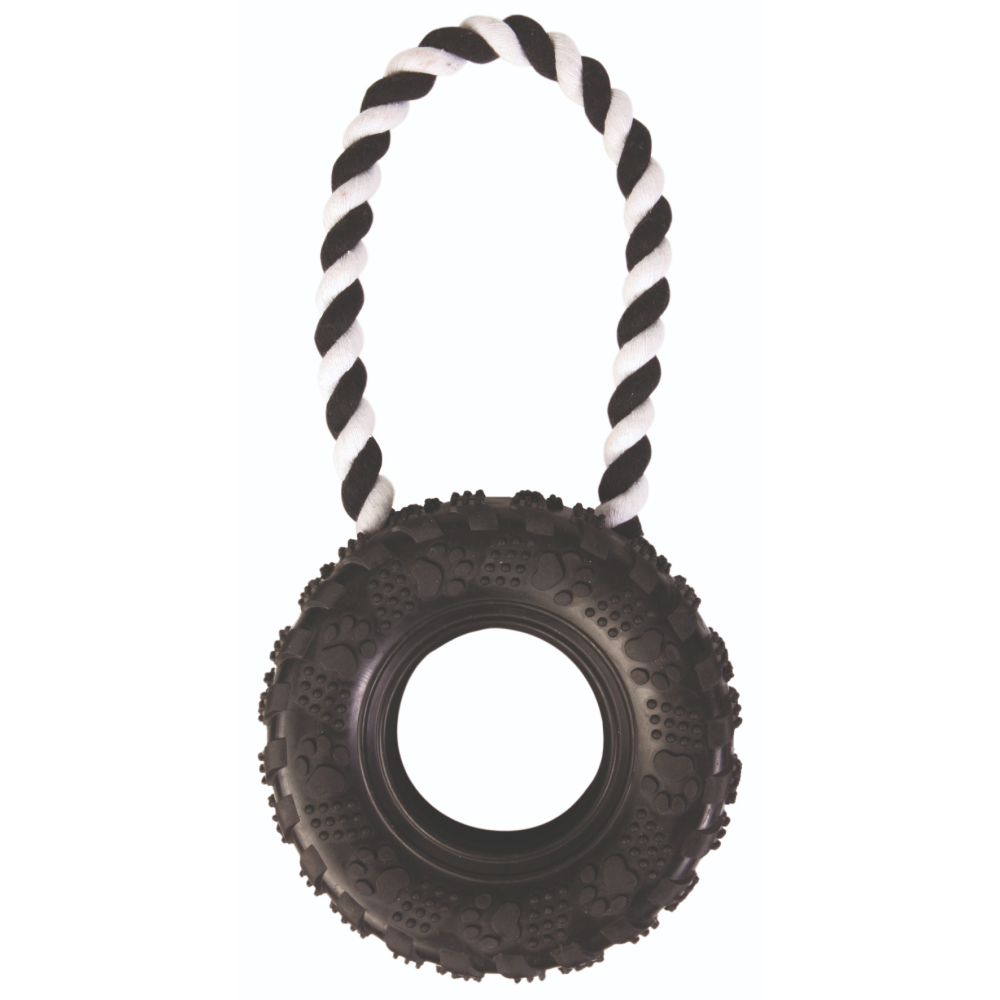 Tire on a Rope Toy for Dogs | For Medium Chewers (Black)